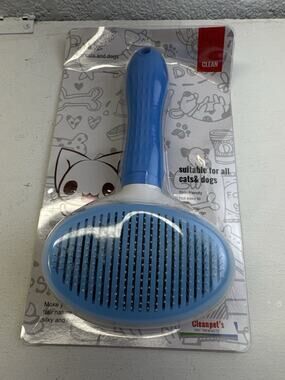Klean Tinkle Self Cleaning Pet Slicker Brush for Dogs Cats Blue Long‎ Short Hair